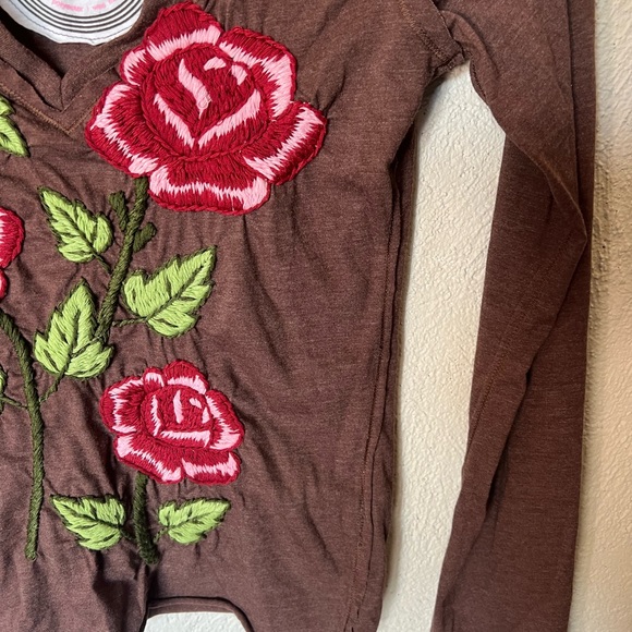 Johnny Was Joystick Brown Floral Embroidered Shirt - Picture 7 of 12